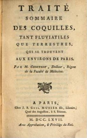 Traité sommaire des coquilles tant fluviatiles que terrestres, qui se trouvent aux environs de Paris