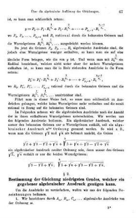 § 2. Bestimmung der Gleichung niedrigsten Grades, welcher ein gegebener algebraischer Ausdruck genügen kann.