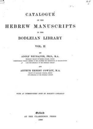 Catalogue of the Hebrew manuscripts in the Bodleian Library