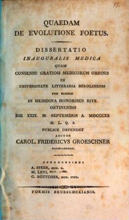 Quaedam de evolutione foetus : Diss. inaug. med.