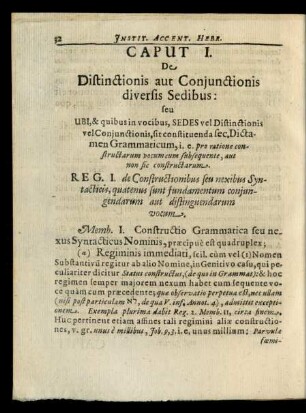 Caput I. De Distinctionis aut Coniunctionis diversis Sedibus