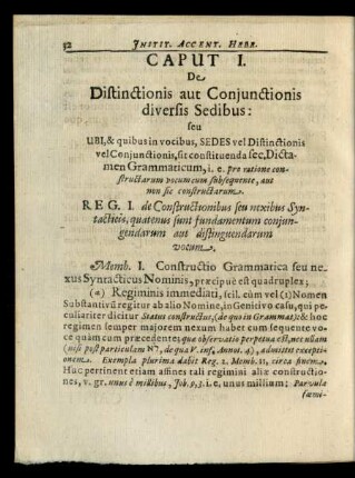 Caput I. De Distinctionis aut Coniunctionis diversis Sedibus