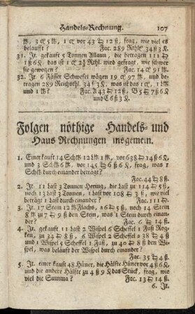 Folgen nöthige Handels- und Haus-Rechnungen insgemein