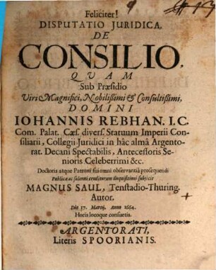 Disputatio Juridica. De Consilio