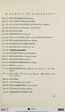 D. Kunst und Kleinkunst (Nr. 192-256)