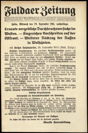 Ausgabe vom Mittwoch, den 29. September 1915.