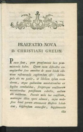 Praefatio Nova D. Christiani Gmelin.