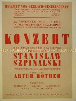 Ankündigung eines Konzertes des polnischen Pianisten Szpinalski