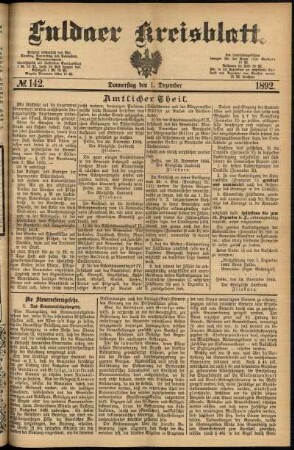 Erste Ausgabe vom Donnerstag, den 01. Dezember 1892.