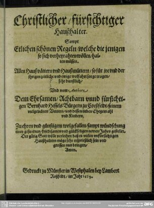 Christlicher, fürsichtiger Haußhalter