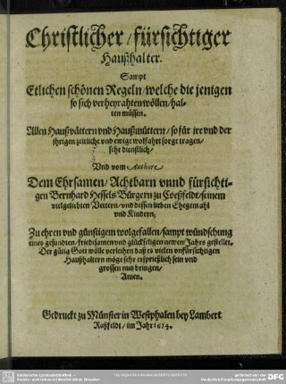 Christlicher, fürsichtiger Haußhalter