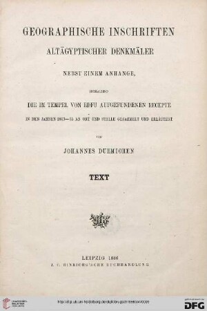 Text: Geographische Inschriften altägyptischer Denkmäler