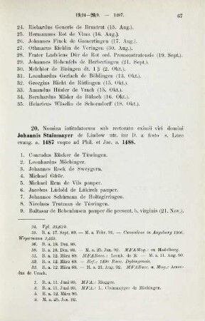 67-72, Matrikel 20, 1-63 (1487/88) und 21, 1-39 (1488)