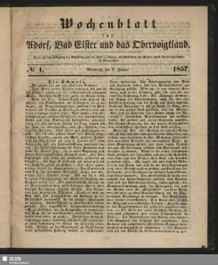 Wochenblatt für Adorf, Bad Elster und das Obervoigtland
