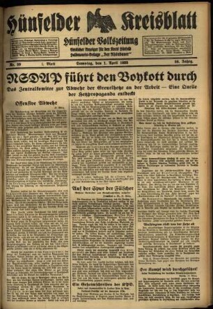 Erste Ausgabe vom Samstag, den 01. April 1933.