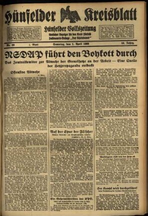 Erste Ausgabe vom Samstag, den 01. April 1933.
