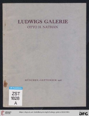 Ludwigs Galerie Otto H. Nathan: Gemälde und Handzeichnungen ersten Ranges: Gemälde und Handzeichnungen ersten Ranges; Antiquitäten