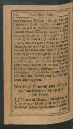 Merckliche Sententz und Sprüche/ aus fürnehmen Philosophen und Poeten.