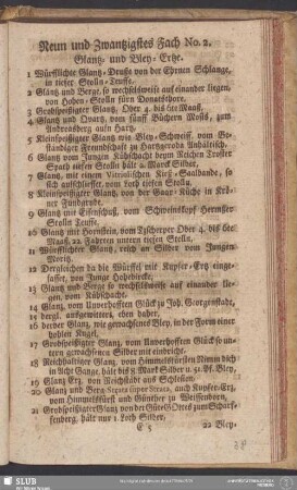 Neun und Zwantzigstes Fach No. 2. Glantz- und Bley-Ertze
