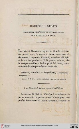 Capitolo sesto: Monumenti dell'unico Re che costituisce la Dinastia XXVIII Saite