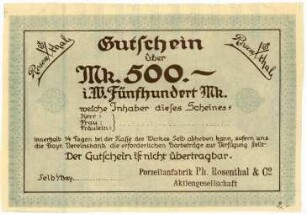 Geldschein / Notgeld, 500 Mark, 1922?