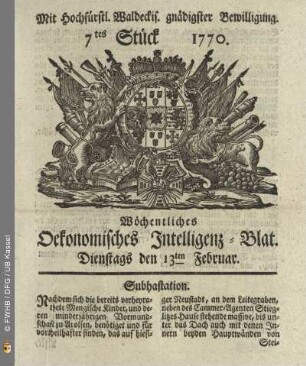 7tes Stueck, Dienstags den 13ten Februar 1770
