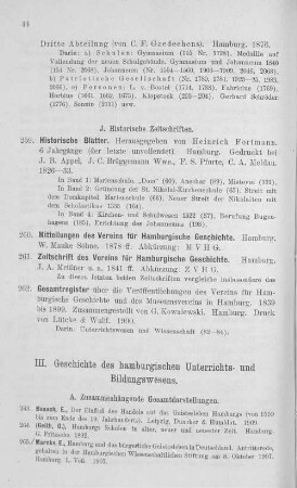 III. Geschichte des hamburgischen Unterrichts- und Bildungswesens.