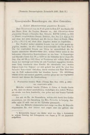 Synonymische Bemerkungen etc. über Cetoniden