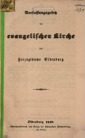 Verfassungsgesetz der evangelischen Kirche des Herzogthums Oldenburg
