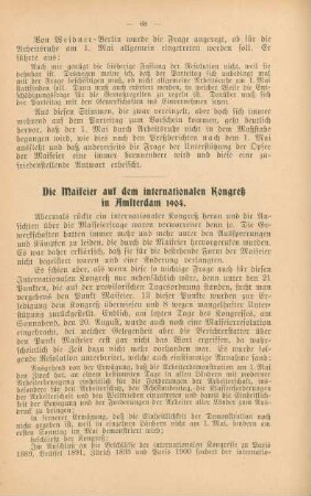 Die Maifeier auf dem internationalen Kongeß in Amsterdam 1904.