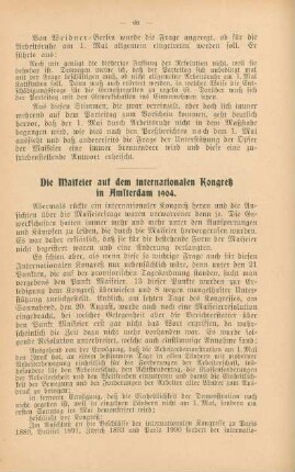Die Maifeier auf dem internationalen Kongeß in Amsterdam 1904.