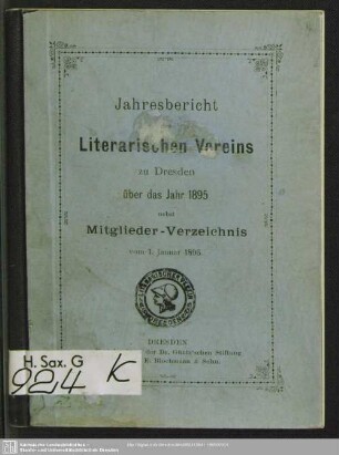1895: Jahresbericht des Literarischen Vereins zu Dresden ... über die Jahre nebst Mitglieder-Verzeichnis