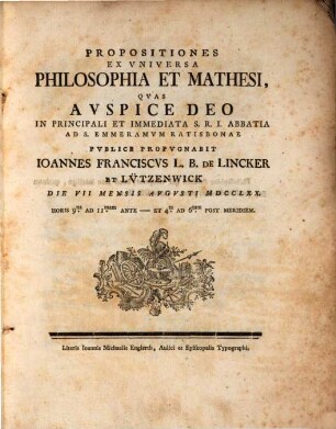 Propositiones Ex Vniversa Philosophia Et Mathesi