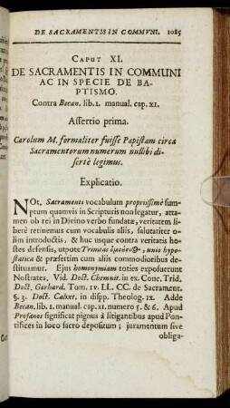 Caput XI. De Sacramentis In Communi Ac In Specie De Baptismo.