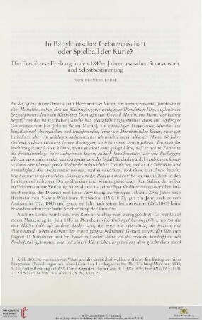 In Babylonischer Gefangenschaft oder Spielball der Kurie? Die Erzdiözese Freiburg in den 1840er Jahren zwischen Staatsanstalt von Selbstbestimmung
