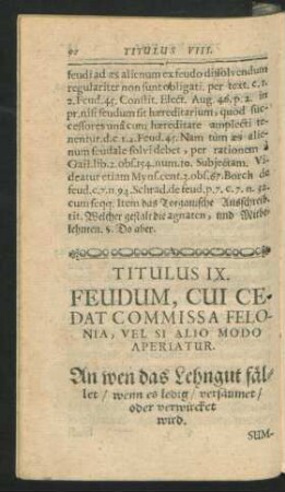 Titulus IX. Feudum, Cui Cedat Comissa Felonia, Vel Si Alio Modo Aperiatur.