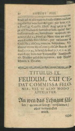 Titulus IX. Feudum, Cui Cedat Comissa Felonia, Vel Si Alio Modo Aperiatur.