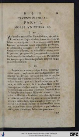 Praxeos Clinicae Pars I. Morbi Universales.