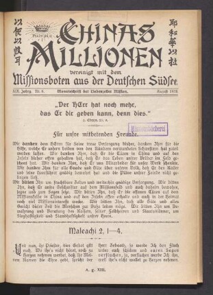 XIX. Jahrg. Nr. 8. August 1918