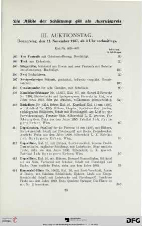 III. Auktionstag: Donnerstag, den 11. November 1937, ab 3 Uhr nachmittags (Nr. 403-607)