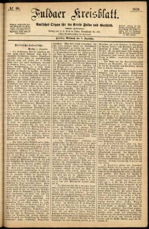Erste Ausgabe vom Mittwoch, den 06. Dezember 1876.