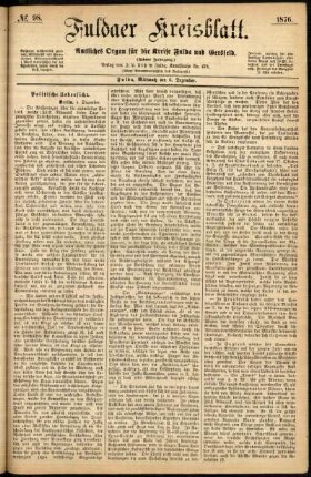 Erste Ausgabe vom Mittwoch, den 06. Dezember 1876.