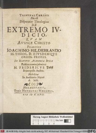 Tribunal Christi Hoc est Disputatio Theologica De Extremo Iudicio