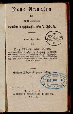 Neue Annalen der Mecklenburgischen Landwirthschafts-Gesellschaft