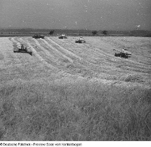 Landwirtschaft (Lagerhäuser, Neubau, Kongreß mit Krolikowski, Buchstand, Kartoffelsortieren, Gewächshaus, Kartoffeln, Getreideernte mit Mähdreschern, Auszeichnung auf dem Feld, Pflügen, Pflanzhütchen)