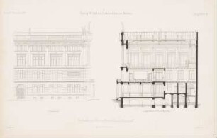 König-Wilhelms-Gymnasium, Berlin: Seitenansicht, Querschnitt (aus: Atlas zur Zeitschrift für Bauwesen, hrsg. v. G. Erbkam, Jg. 17, 1867)