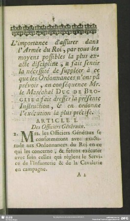 Article I. Des Officiers Généraux