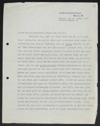 Brief von Harry Kessler an Gerhart Hauptmann