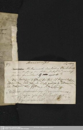kurze Handschriftenbeschreibung auf Zettel, Rückseite leer
