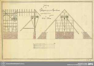 Zeichnung des Pferdegöpels auf der Grube Ranis Erbstolln zu Gerbersdorf bey Oederan : UB Freiberg, II-II-61